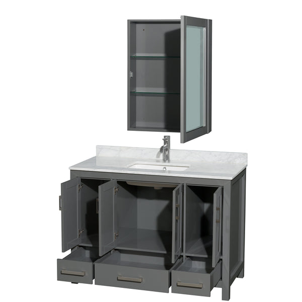 48 inch Single Bathroom Vanity in Dark Gray, White Carrara Marble Countertop, Undermount Square Sink, and Medicine Cabinet - Luxe Bathroom Vanities Luxury Bathroom Fixtures Bathroom Furniture