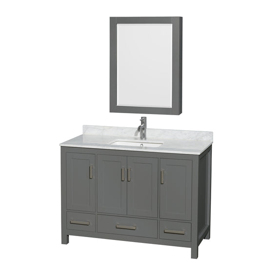 48 inch Single Bathroom Vanity in Dark Gray, White Carrara Marble Countertop, Undermount Square Sink, and Medicine Cabinet - Luxe Bathroom Vanities Luxury Bathroom Fixtures Bathroom Furniture