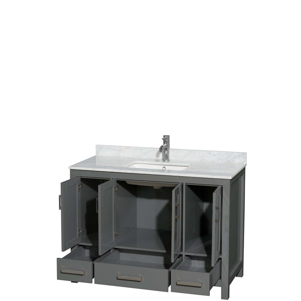 48 inch Single Bathroom Vanity in Dark Gray, White Carrara Marble Countertop, Undermount Square Sink, and No Mirror - Luxe Bathroom Vanities Luxury Bathroom Fixtures Bathroom Furniture