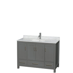 48 inch Single Bathroom Vanity in Dark Gray, White Carrara Marble Countertop, Undermount Square Sink, and No Mirror - Luxe Bathroom Vanities Luxury Bathroom Fixtures Bathroom Furniture