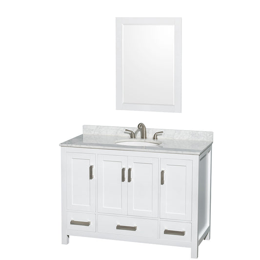 48 inch Single Bathroom Vanity in White, White Carrara Marble Countertop, Undermount Oval Sink, and 24 inch Mirror - Luxe Bathroom Vanities Luxury Bathroom Fixtures Bathroom Furniture