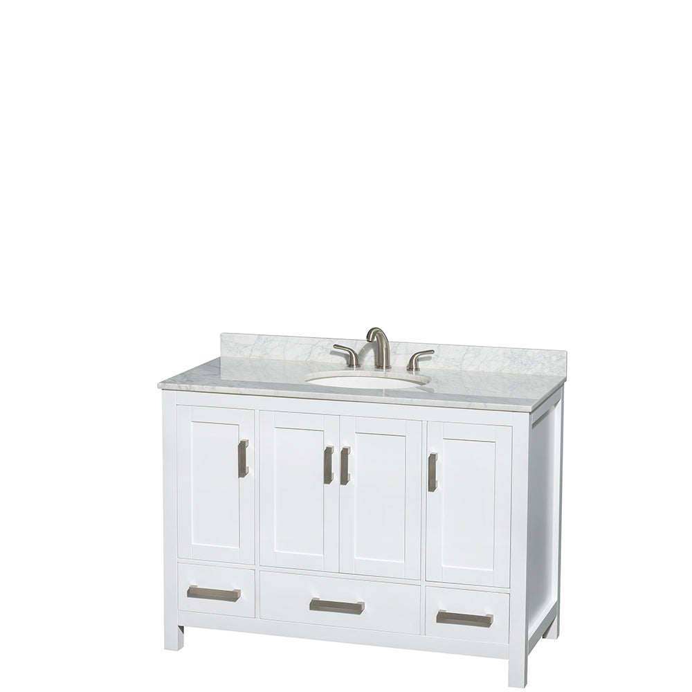 48 inch Single Bathroom Vanity in White, White Carrara Marble Countertop, Undermount Oval Sink, and No Mirror - Luxe Bathroom Vanities Luxury Bathroom Fixtures Bathroom Furniture