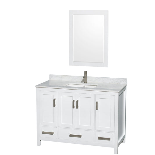 48 inch Single Bathroom Vanity in White, White Carrara Marble Countertop, Undermount Square Sink, and 24 inch Mirror - Luxe Bathroom Vanities Luxury Bathroom Fixtures Bathroom Furniture