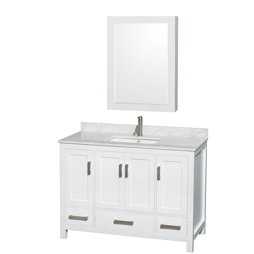 48 inch Single Bathroom Vanity in White, White Carrara Marble Countertop, Undermount Square Sink, and Medicine Cabinet - Luxe Bathroom Vanities Luxury Bathroom Fixtures Bathroom Furniture