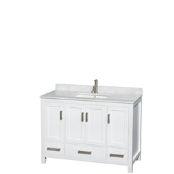 48 inch Single Bathroom Vanity in White, White Carrara Marble Countertop, Undermount Square Sink, and No Mirror - Luxe Bathroom Vanities Luxury Bathroom Fixtures Bathroom Furniture