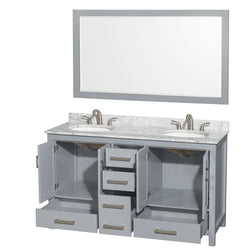 60 inch Double Bathroom Vanity in Gray, White Carrara Marble Countertop, Undermount Oval Sinks, and 58 inch Mirror - Luxe Bathroom Vanities Luxury Bathroom Fixtures Bathroom Furniture