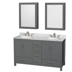 60 inch Double Bathroom Vanity in Dark Gray, White Carrara Marble Countertop, Undermount Oval Sinks, and Medicine Cabinets - Luxe Bathroom Vanities Luxury Bathroom Fixtures Bathroom Furniture