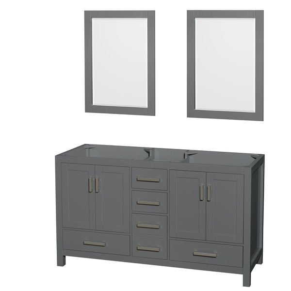 60 inch Double Bathroom Vanity in Dark Gray, No Countertop, No Sinks, and 24 inch Mirrors - Luxe Bathroom Vanities Luxury Bathroom Fixtures Bathroom Furniture