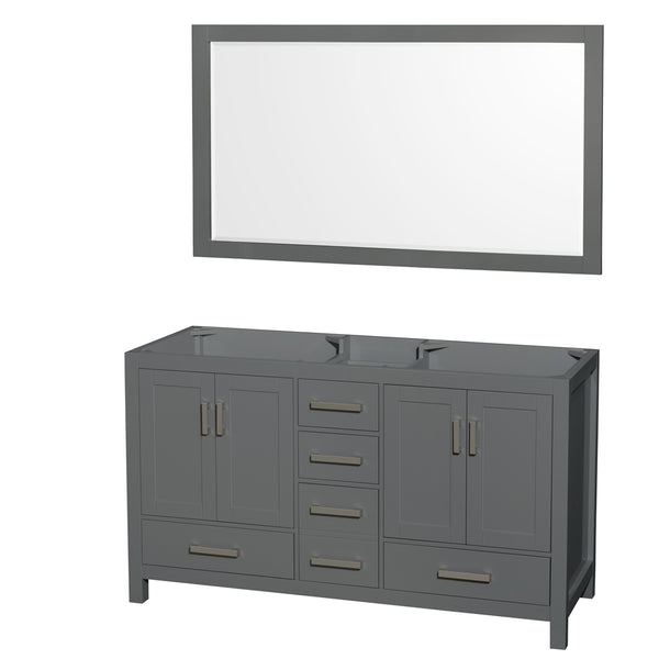 60 inch Double Bathroom Vanity in Dark Gray, No Countertop, No Sinks, and 58 inch Mirror - Luxe Bathroom Vanities Luxury Bathroom Fixtures Bathroom Furniture