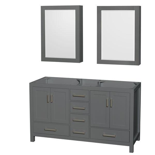 60 inch Double Bathroom Vanity in Dark Gray, No Countertop, No Sinks, and Medicine Cabinets - Luxe Bathroom Vanities Luxury Bathroom Fixtures Bathroom Furniture