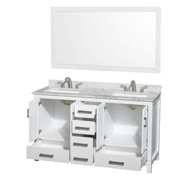 60 Inch Double Bathroom Vanity in White, White Carrara Marble Countertop, Undermount 3-Hole Square Sinks, 58 Inch Mirror - Luxe Bathroom Vanities Luxury Bathroom Fixtures Bathroom Furniture