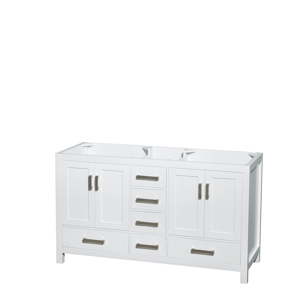 60 inch Double Bathroom Vanity in White, White Carrara Marble Countertop, Undermount Square Sinks, and 24 inch Mirrors - Luxe Bathroom Vanities Luxury Bathroom Fixtures Bathroom Furniture