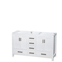 60 inch Double Bathroom Vanity in White, White Carrara Marble Countertop, Undermount Square Sinks, and No Mirror - Luxe Bathroom Vanities Luxury Bathroom Fixtures Bathroom Furniture