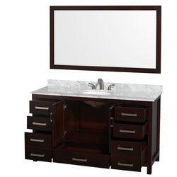 60 inch Single Bathroom Vanity in Espresso, White Carrara Marble Countertop, Undermount Oval Sink, and 58 inch Mirror - Luxe Bathroom Vanities Luxury Bathroom Fixtures Bathroom Furniture