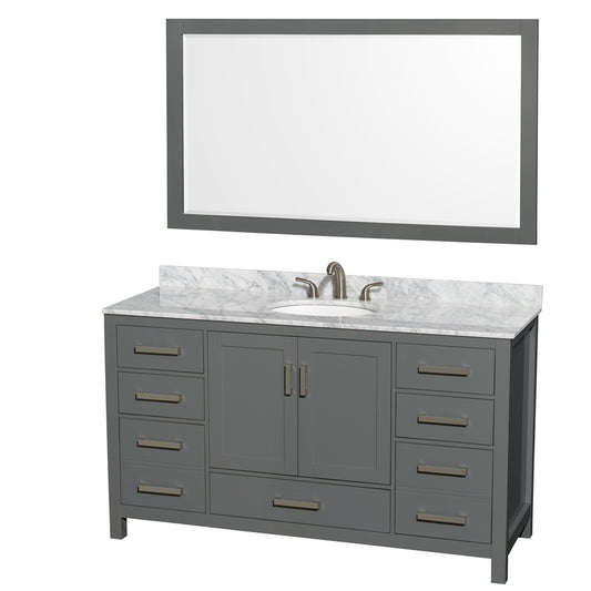 60 inch Single Bathroom Vanity in Dark Gray, White Carrara Marble Countertop, Undermount Oval Sink, and 58 inch Mirror - Luxe Bathroom Vanities Luxury Bathroom Fixtures Bathroom Furniture