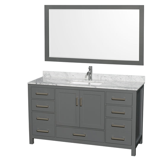60 inch Single Bathroom Vanity in Dark Gray, White Carrara Marble Countertop, Undermount Square Sink, and 58 inch Mirror - Luxe Bathroom Vanities Luxury Bathroom Fixtures Bathroom Furniture