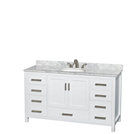 60 inch Single Bathroom Vanity in White, White Carrara Marble Countertop, Undermount Oval Sink, and No Mirror - Luxe Bathroom Vanities Luxury Bathroom Fixtures Bathroom Furniture