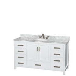 60 inch Single Bathroom Vanity in White, White Carrara Marble Countertop, Undermount Oval Sink, and Medicine Cabinet - Luxe Bathroom Vanities Luxury Bathroom Fixtures Bathroom Furniture