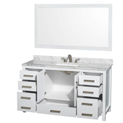 60 Inch Single Bathroom Vanity in White, White Carrara Marble Countertop, Undermount 3-Hole Square Sink, 58 Inch Mirror - Luxe Bathroom Vanities Luxury Bathroom Fixtures Bathroom Furniture