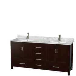 72 inch Double Bathroom Vanity in Espresso, White Carrara Marble Countertop, Undermount Square Sinks, and Medicine Cabinets - Luxe Bathroom Vanities Luxury Bathroom Fixtures Bathroom Furniture