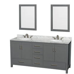 72 inch Double Bathroom Vanity in Dark Gray, White Carrara Marble Countertop, Undermount Oval Sinks, and 24 inch Mirrors - Luxe Bathroom Vanities Luxury Bathroom Fixtures Bathroom Furniture