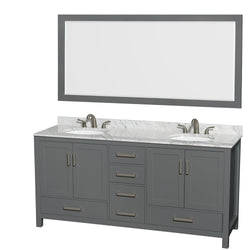 72 inch Double Bathroom Vanity in Dark Gray, White Carrara Marble Countertop, Undermount Oval Sinks, and 70 inch Mirror - Luxe Bathroom Vanities Luxury Bathroom Fixtures Bathroom Furniture