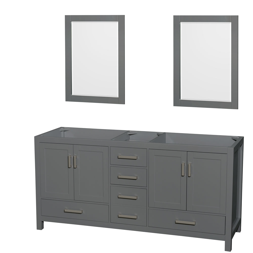 72 inch Double Bathroom Vanity in Dark Gray, No Countertop, No Sink, and 24 inch Mirrors - Luxe Bathroom Vanities Luxury Bathroom Fixtures Bathroom Furniture