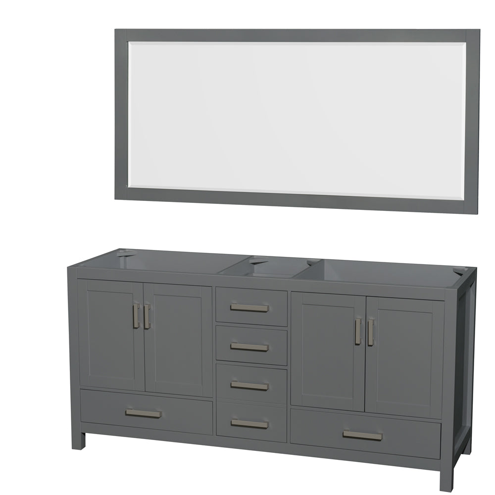 72 inch Double Bathroom Vanity in Dark Gray, No Countertop, No Sink, and 70 inch Mirror - Luxe Bathroom Vanities Luxury Bathroom Fixtures Bathroom Furniture