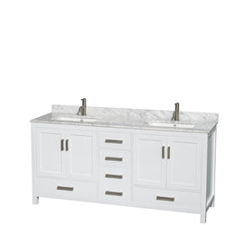 72 inch Double Bathroom Vanity in White, White Carrara Marble Countertop, Undermount Square Sinks, and No Mirror - Luxe Bathroom Vanities Luxury Bathroom Fixtures Bathroom Furniture