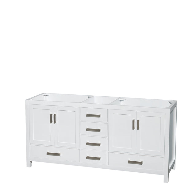 72 inch Double Bathroom Vanity in White, White Carrara Marble Countertop, Undermount Square Sinks, and No Mirror - Luxe Bathroom Vanities Luxury Bathroom Fixtures Bathroom Furniture