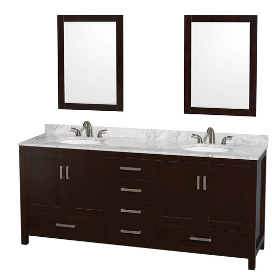 80 inch Double Bathroom Vanity in Espresso, White Carrara Marble Countertop, Undermount Oval Sinks, and 24 inch Mirrors - Luxe Bathroom Vanities Luxury Bathroom Fixtures Bathroom Furniture