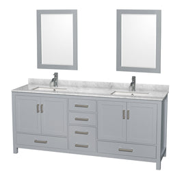 80 inch Double Bathroom Vanity in Gray, White Carrara Marble Countertop, Undermount Square Sinks, and 24 inch Mirrors - Luxe Bathroom Vanities Luxury Bathroom Fixtures Bathroom Furniture