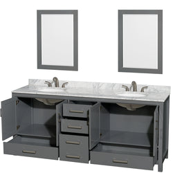 80 inch Double Bathroom Vanity in Dark Gray, White Carrara Marble Countertop, Undermount Oval Sinks, and 24 inch Mirrors - Luxe Bathroom Vanities Luxury Bathroom Fixtures Bathroom Furniture