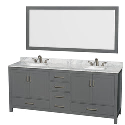 80 inch Double Bathroom Vanity in Dark Gray, White Carrara Marble Countertop, Undermount Oval Sinks, and 70 inch Mirror - Luxe Bathroom Vanities Luxury Bathroom Fixtures Bathroom Furniture
