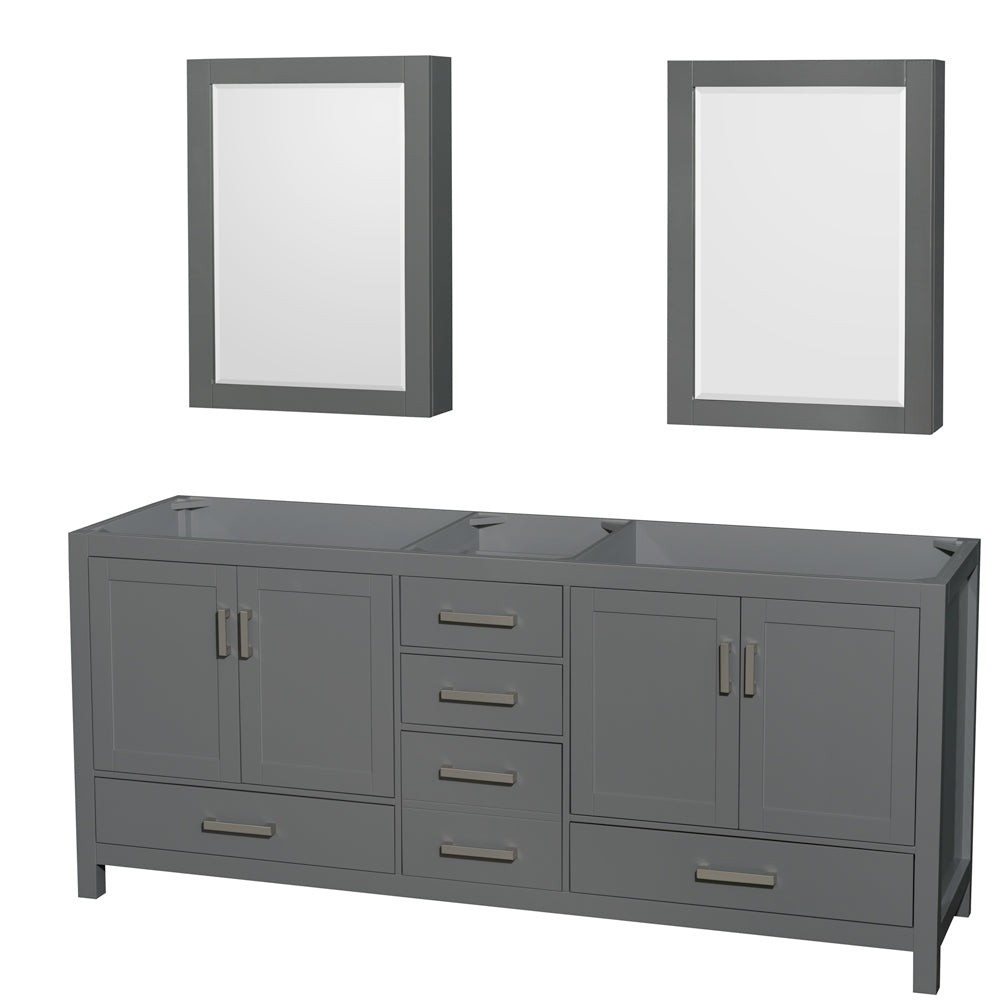 80 inch Double Bathroom Vanity in Dark Gray, No Countertop, No Sink, and Medicine Cabinets - Luxe Bathroom Vanities Luxury Bathroom Fixtures Bathroom Furniture