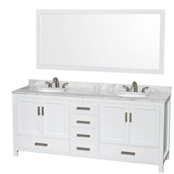 80 inch Double Bathroom Vanity in White, White Carrara Marble Countertop, Undermount Oval Sinks, and 70 inch Mirror - Luxe Bathroom Vanities Luxury Bathroom Fixtures Bathroom Furniture
