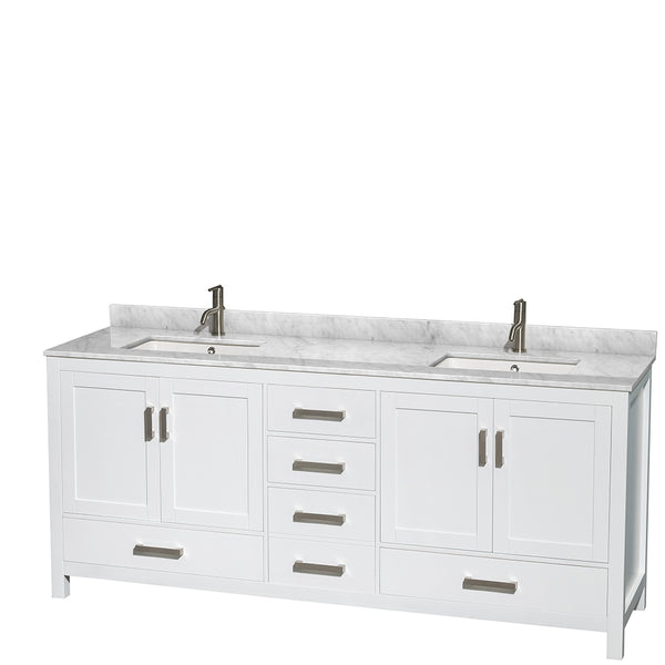 80 inch Double Bathroom Vanity in White, White Carrara Marble Countertop, Undermount Square Sinks, and 24 inch Mirrors - Luxe Bathroom Vanities Luxury Bathroom Fixtures Bathroom Furniture