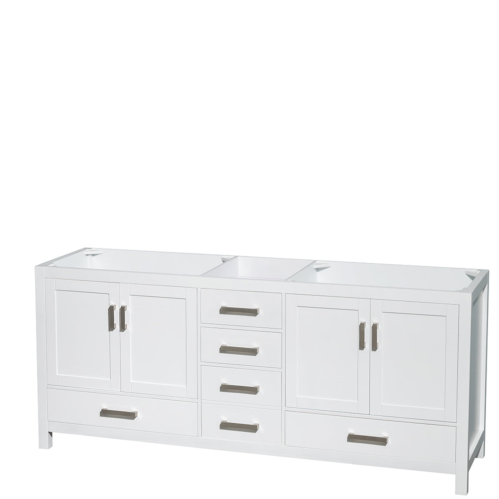 80 inch Double Bathroom Vanity in White, White Carrara Marble Countertop, Undermount Square Sinks, and Medicine Cabinets - Luxe Bathroom Vanities Luxury Bathroom Fixtures Bathroom Furniture