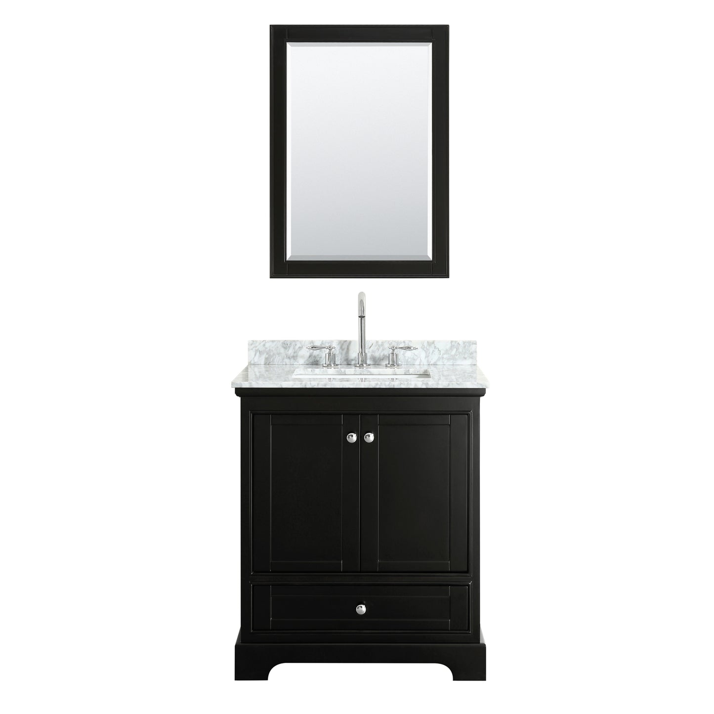 30 Inch Single Bathroom Vanity, White Carrara Marble Countertop, Undermount Square Sink, and 24 Inch Mirror - Luxe Bathroom Vanities Luxury Bathroom Fixtures Bathroom Furniture