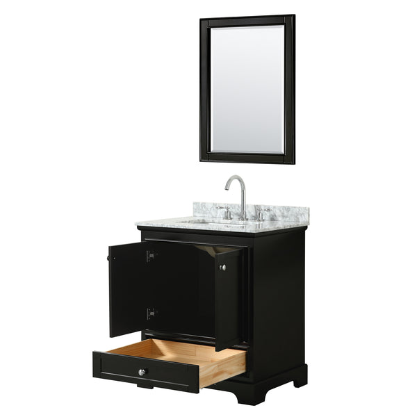 30 Inch Single Bathroom Vanity, White Carrara Marble Countertop, Undermount Square Sink, and 24 Inch Mirror - Luxe Bathroom Vanities Luxury Bathroom Fixtures Bathroom Furniture