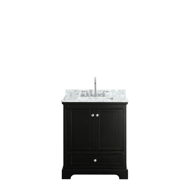 30 Inch Single Bathroom Vanity, White Carrara Marble Countertop, Undermount Square Sink, and No Mirror - Luxe Bathroom Vanities Luxury Bathroom Fixtures Bathroom Furniture