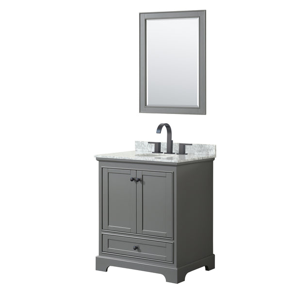 Wyndham Deborah 30 Inch Single Bathroom Vanity Undermount Oval Sink in Matte Black Trim with 24 Inch Mirror - Luxe Bathroom Vanities