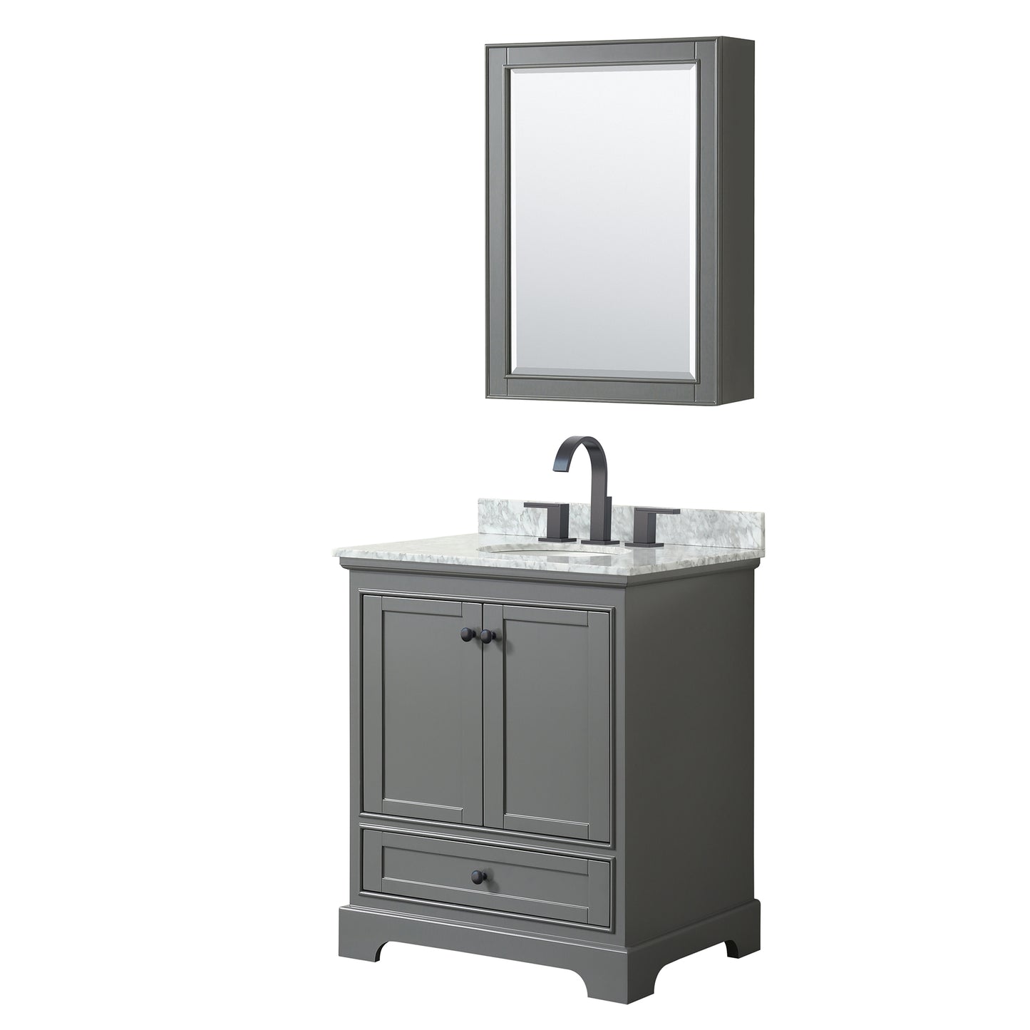 Wyndham Deborah 30 Inch Single Bathroom Vanity Undermount Oval Sink in Matte Black Trim with Medicine Cabinet - Luxe Bathroom Vanities