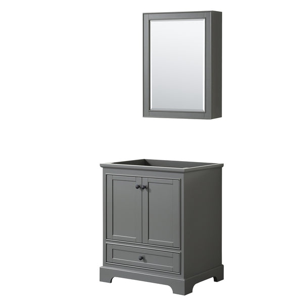 Wyndham Deborah 30 Inch Single Bathroom Vanity, No Countertop, No Sink in Matte Black Trim with Medicine Cabinet - Luxe Bathroom Vanities