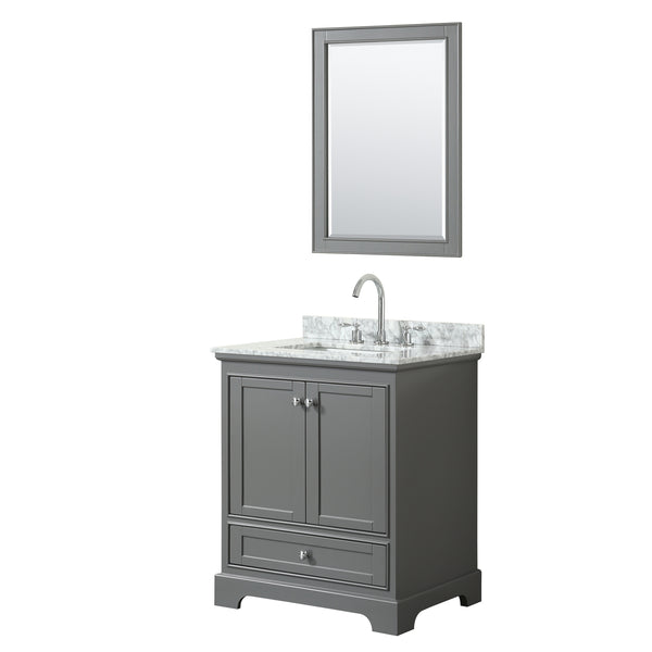 30 Inch Single Bathroom Vanity, White Carrara Marble Countertop, Undermount Square Sink, and 24 Inch Mirror - Luxe Bathroom Vanities Luxury Bathroom Fixtures Bathroom Furniture