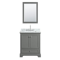 30 Inch Single Bathroom Vanity, White Carrara Marble Countertop, Undermount Square Sink, and Medicine Cabinet - Luxe Bathroom Vanities Luxury Bathroom Fixtures Bathroom Furniture