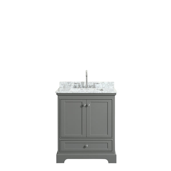 30 Inch Single Bathroom Vanity, White Carrara Marble Countertop, Undermount Square Sink, and No Mirror - Luxe Bathroom Vanities Luxury Bathroom Fixtures Bathroom Furniture