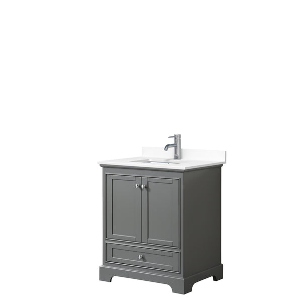 Wyndham Collection Deborah 30 Inch Single Bathroom Vanity in White Cultured Marble Countertop with Undermount Square Sink, No Mirror - Luxe Bathroom Vanities