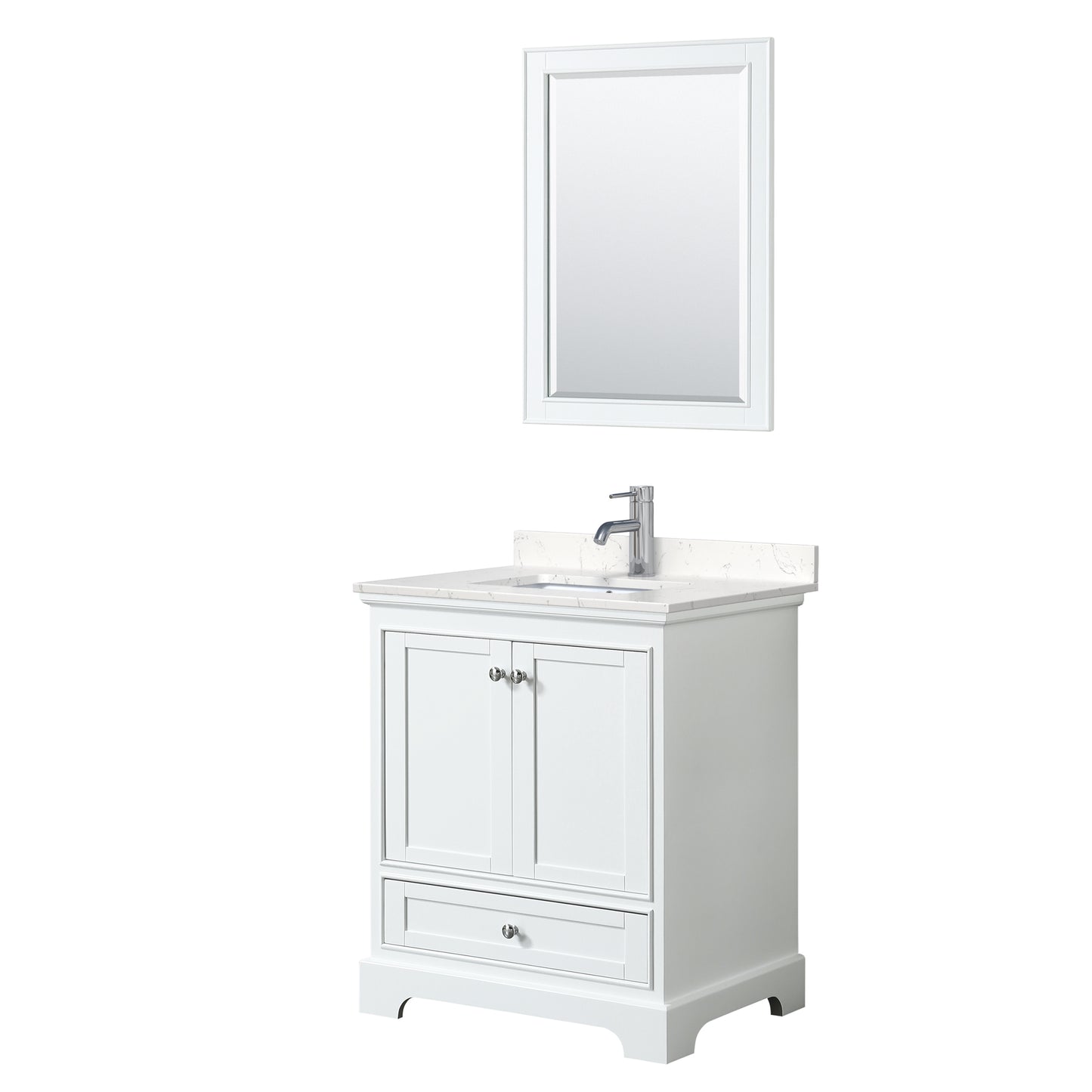 Wyndham Collection Deborah 30 Inch Single Bathroom Vanity in White, Carrara Cultured Marble Countertop, Undermount Square Sink - Luxe Bathroom Vanities