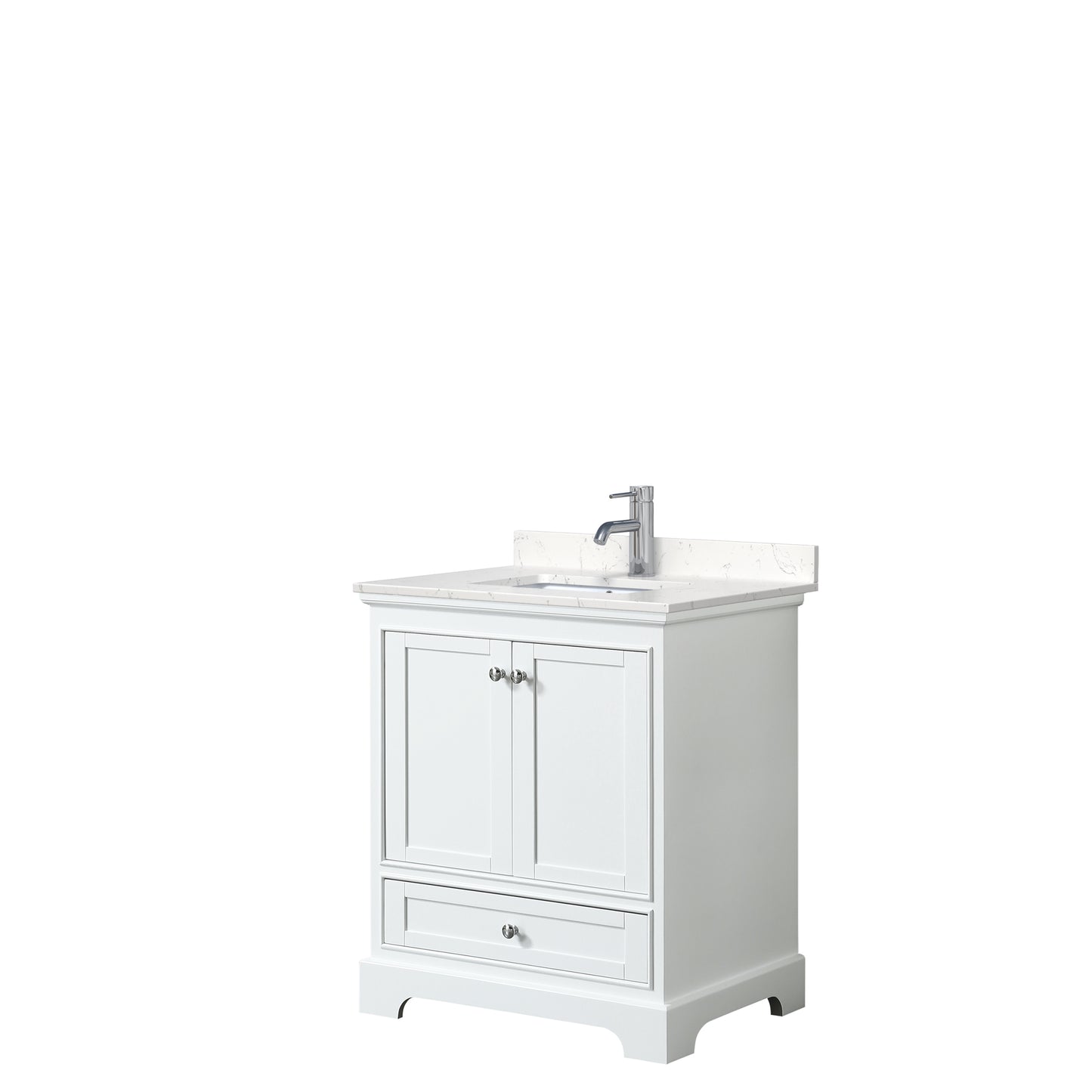 Wyndham Collection Deborah 30 Inch Single Bathroom Vanity in White, Carrara Cultured Marble Countertop, Undermount Square Sink - Luxe Bathroom Vanities